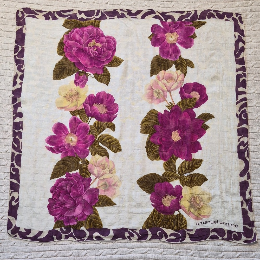 Vintage‎ Emanuel Ungaro Floral Scarf Purple Yellow Green Cream Women's